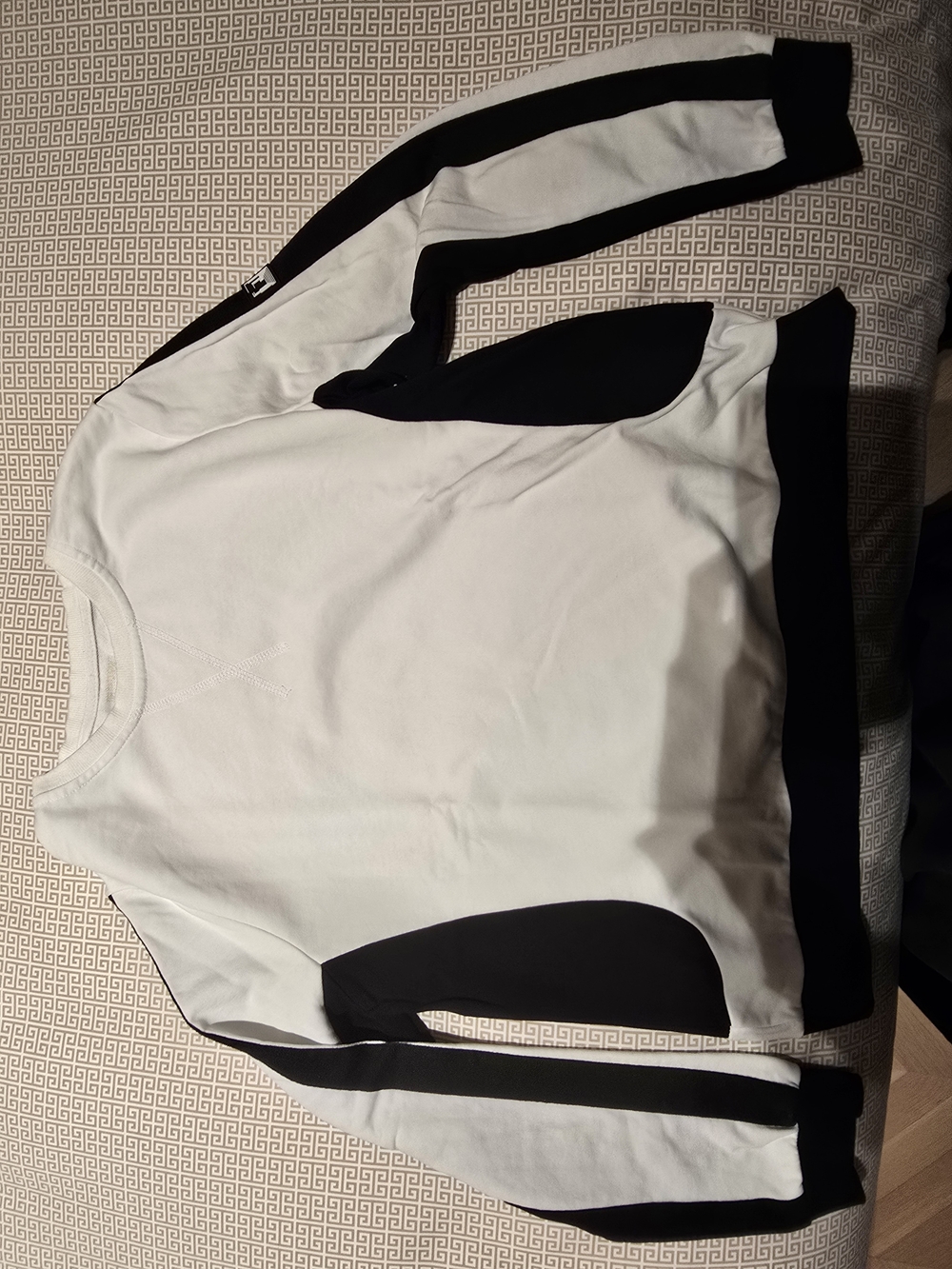White and Black Paneled Crewneck Sweatshirt